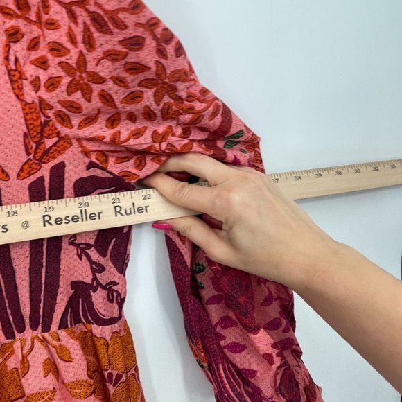 Farm Rio Womens Dress XL Ainika Print Macaws Maxi Dress Puff Sleeve Tassel Tie - Picture 7 of 16